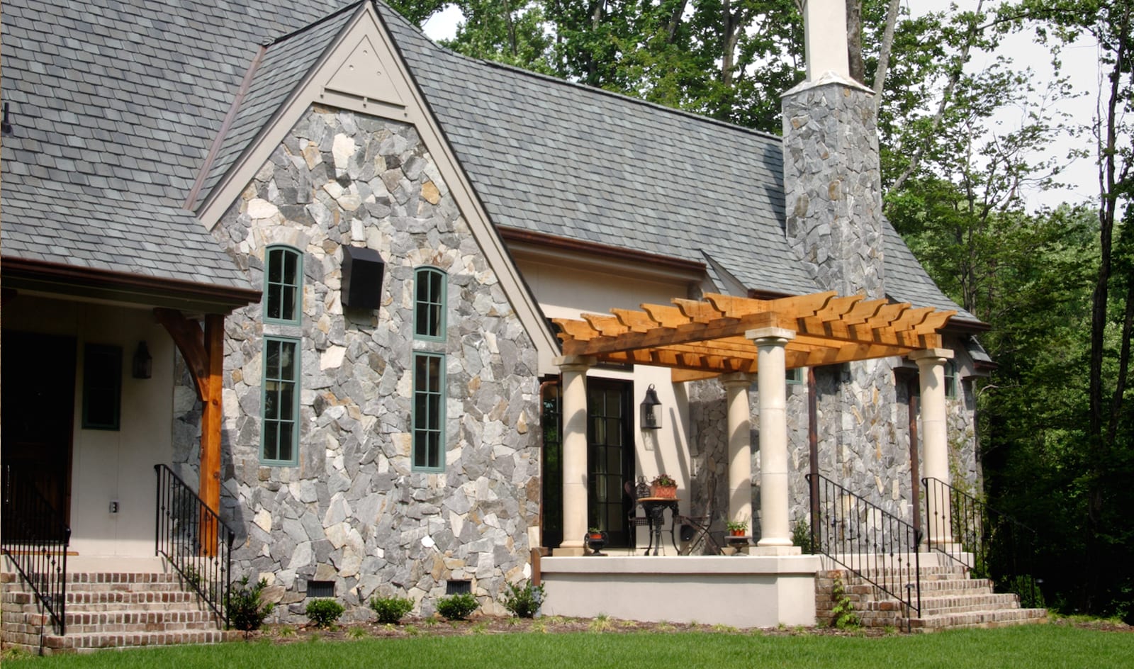 Charming stone exterior with pergola