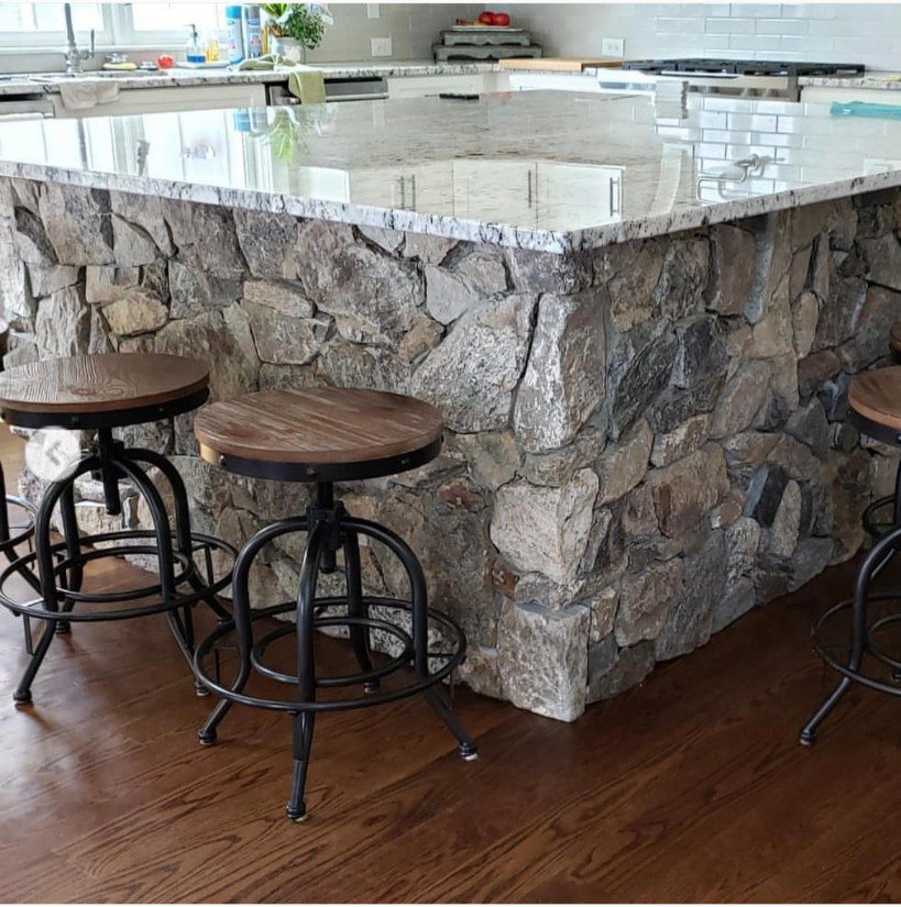 Rustic kitchen island and stools