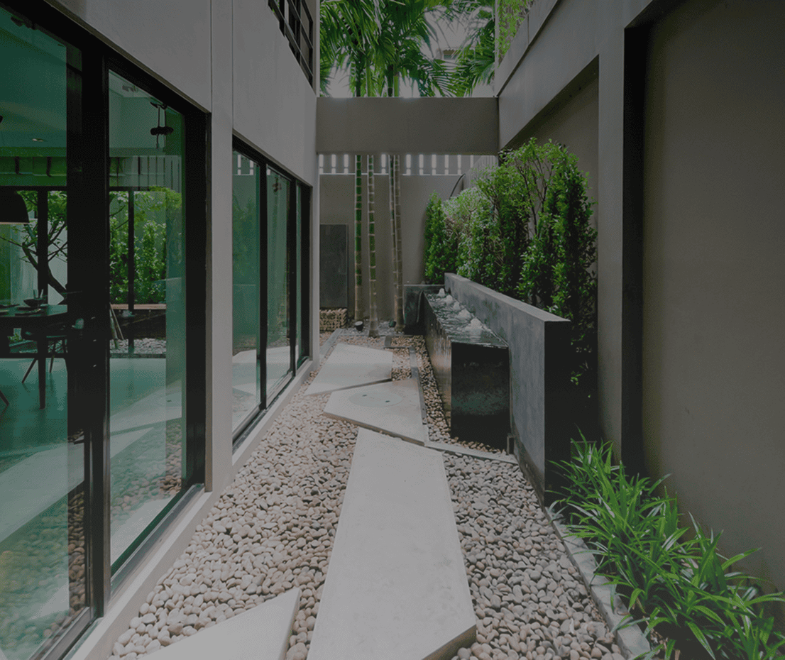Modern outdoor walkway with stone path